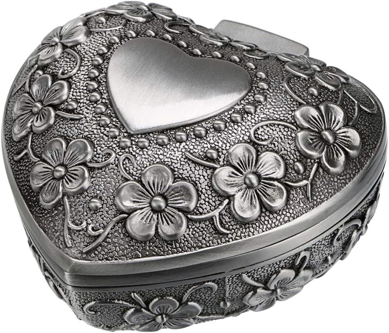 Vintage Heart-Shaped Jewelry Box – Small Antique Ring, Earring & Necklace Storage Organizer, Metal Treasure Chest Trinket Keepsake Gift Box for Women